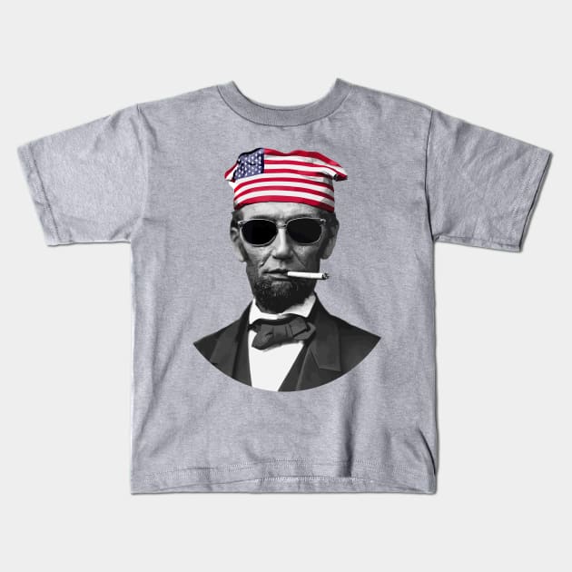 Smokin' Hot Independence: Cool Abe Lincoln With Sunglasses and a Lit Cigarette Kids T-Shirt by TwistedCharm